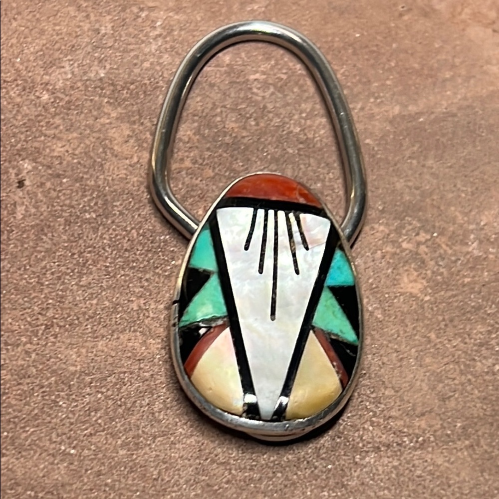 Rare Zuni Silver Multicolor Key Holder - Picture 3 of 3